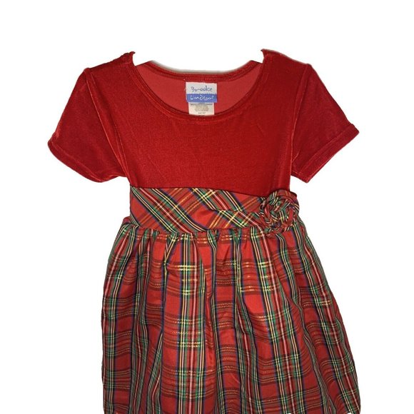 Brooke Lindsay Red Velour Top Plaid Christmas Dress Under Petticoat 4T - Picture 2 of 10